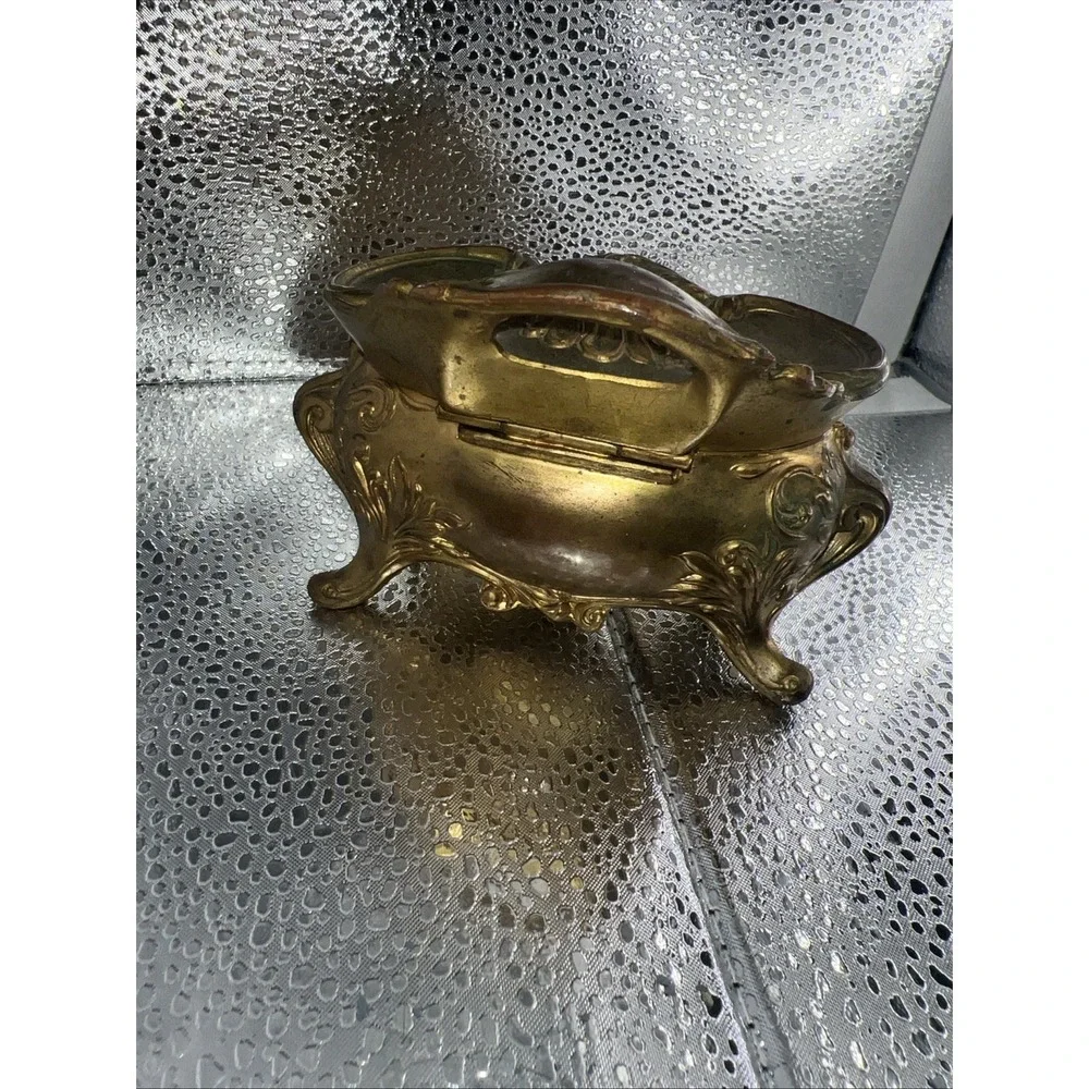 Antique Art Nouveau Jewelry Casket‎ Or Trinket Box Gold Tone